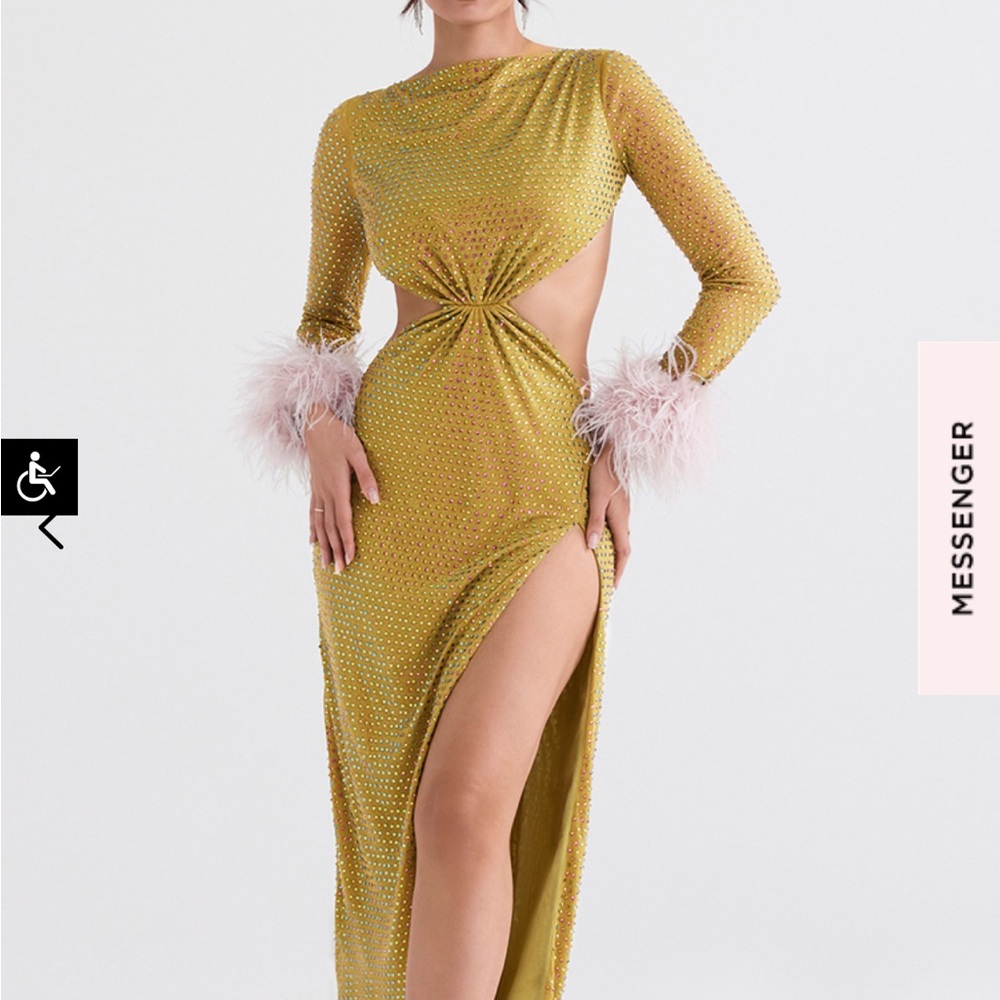 House of CB Gina chartreuse crystallized maxi dress